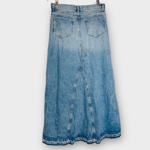 Zara Jean Denim Maxi Skirt Y2K High Waist Distressed Raw Hem Front Slit Skirt - Picture 4 of 11